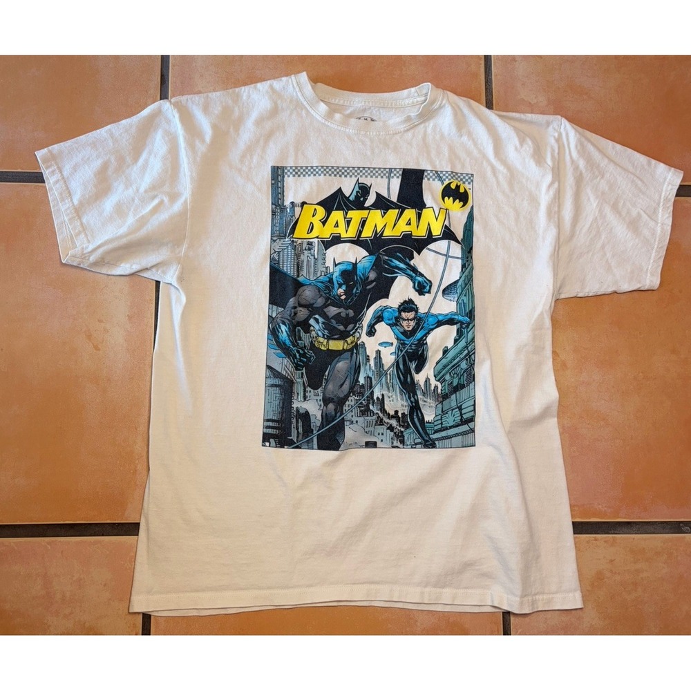 Batman & Nightwing T-Shirt Mens X-Large White Graphic  Tagless DC Comics